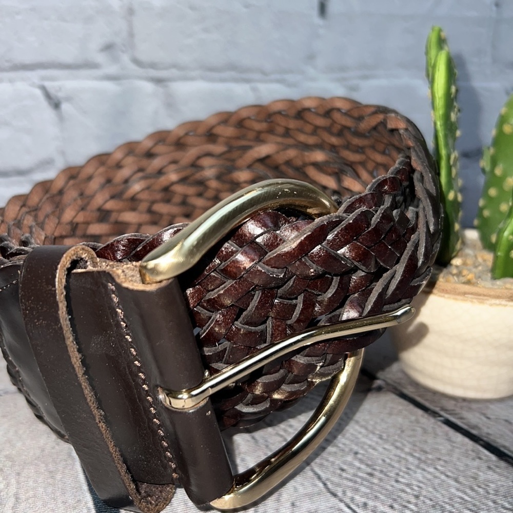ANN TAYLOR Chocolate Brown Woven Italian Leather Belt Size M